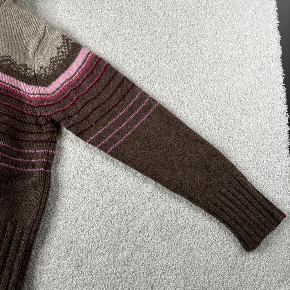 Old Navy Sweater Women's XL Brown Pink Long Sleeve Lambswool Striped Hooded‎